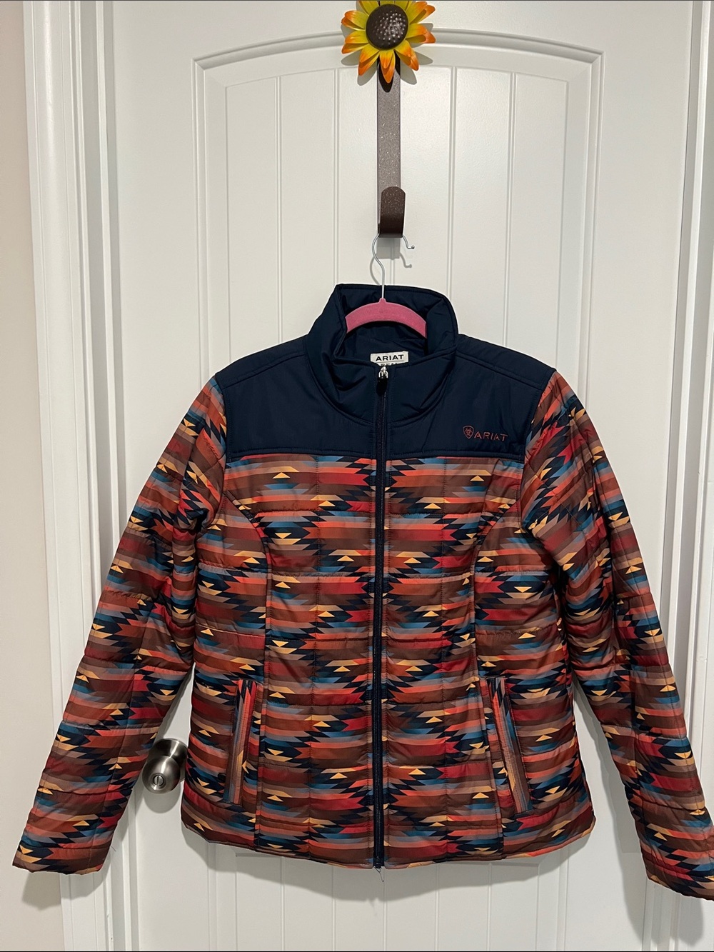 Ariat Women's XL Multicolor Aztec Puffer Jacket with Navy Yoke